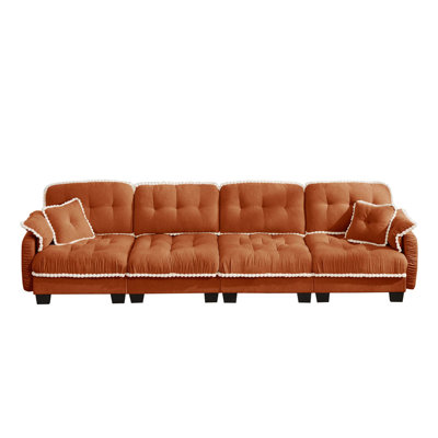 Chenille Cloud Sofa with Pom-Pom Trim and Ergonomic Deep Seat Design