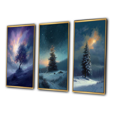 «Snowy Serenity Pinetree», 3 pièces sur toile