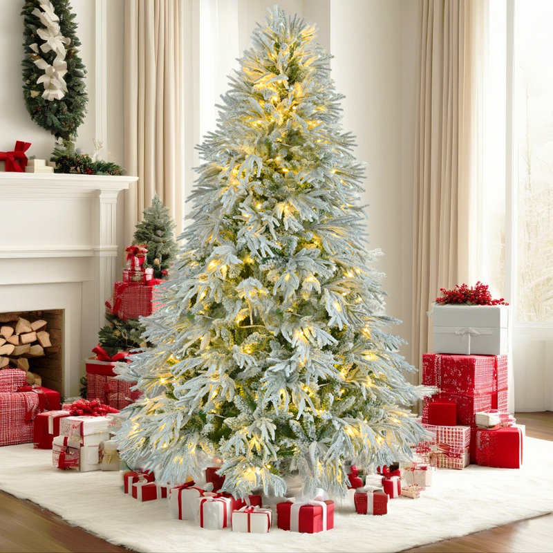 Arbre de Noël enneigé épinette 6 pi, arbre de Noël articulé artificiel avec 300 lumières DEL multicolores, 8 modes de clignotement et 790 pointes de branches de neige, décoration de bureau de vacances