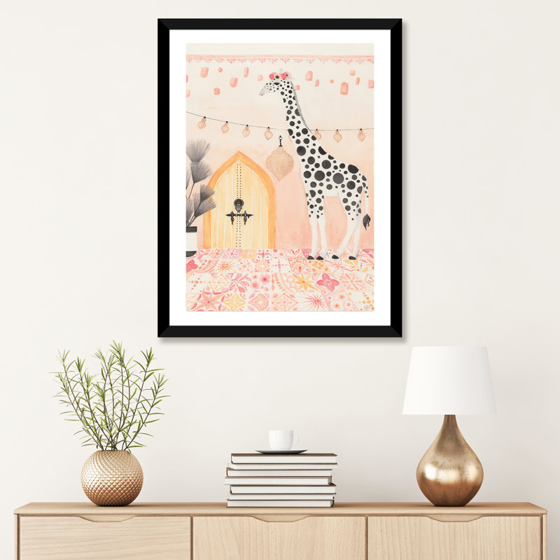 Girafe au Maroc, art encadré, H 32 po x l 24 po x P 1 po, Papier avec cadre noir