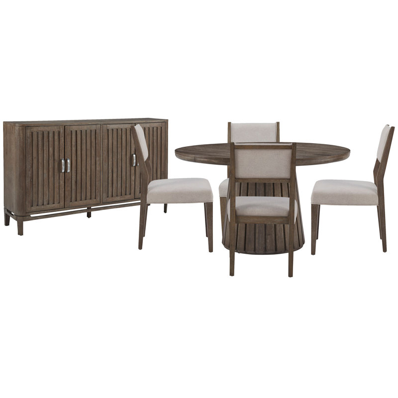 Extendable Round Dining Table With 4 Side Chairs And Sideboard, 6 Pieces: Table, 4 Chairs, Sideboard