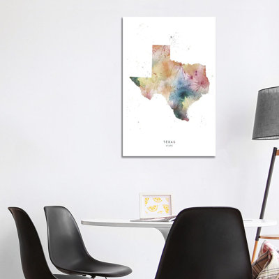 Texas State Watercolour - Wrapped Canvas Print