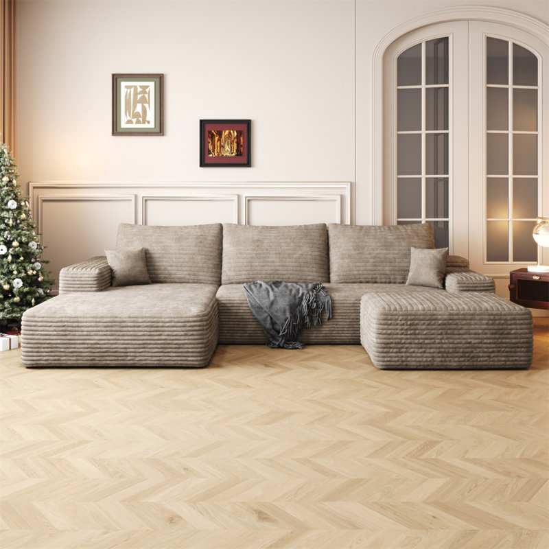 Canapé modulaire 107 po avec 1 repose-pieds Cloud, fauteuils rembourrés minimalistes modernes, canapé confortable en forme de U pour le salon, canapé d'angle à assise profonde, aucun assemblage requis (tissu en velours côtelé moelleux)