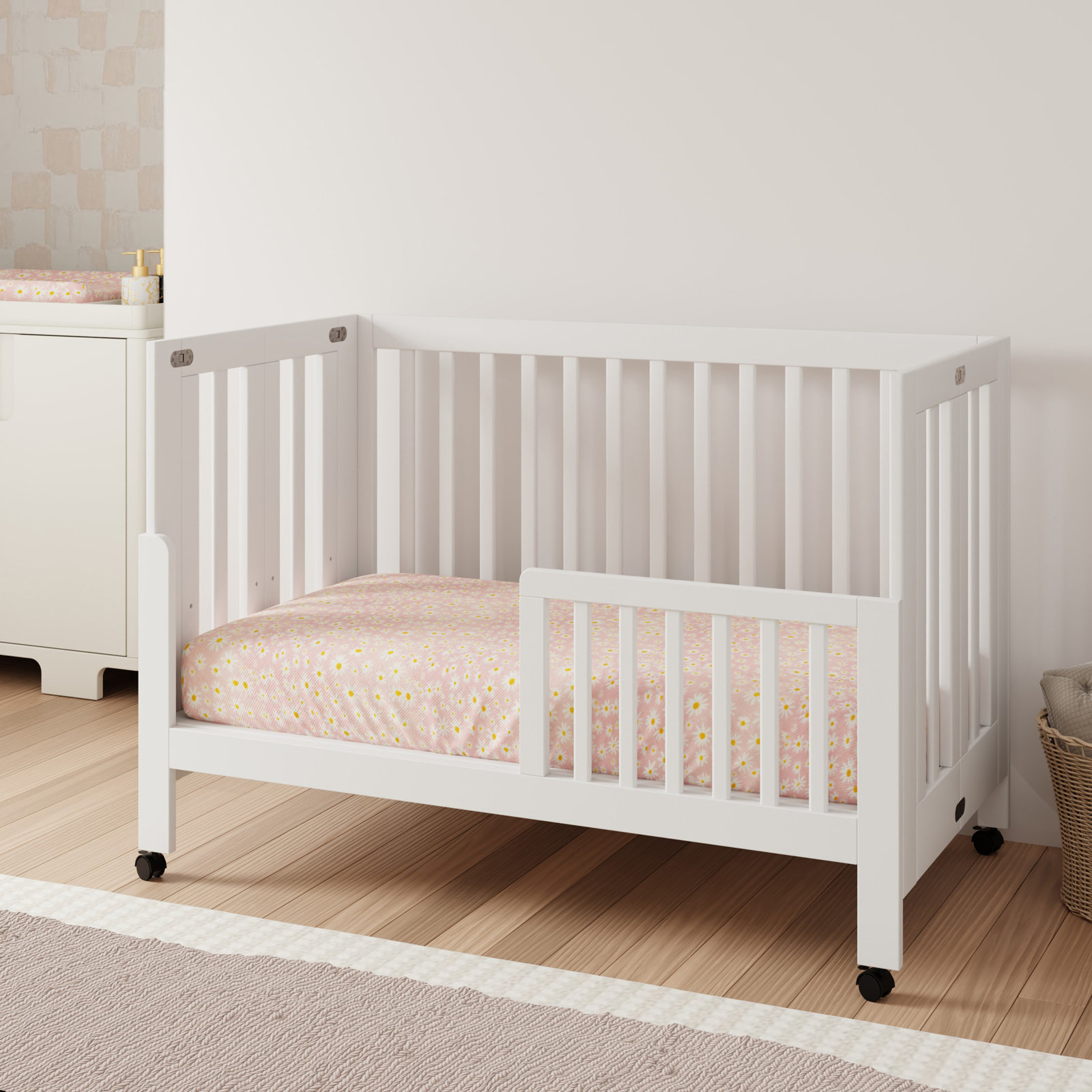 Maki Pine 2-in-1 Convertible Foldable Crib, White