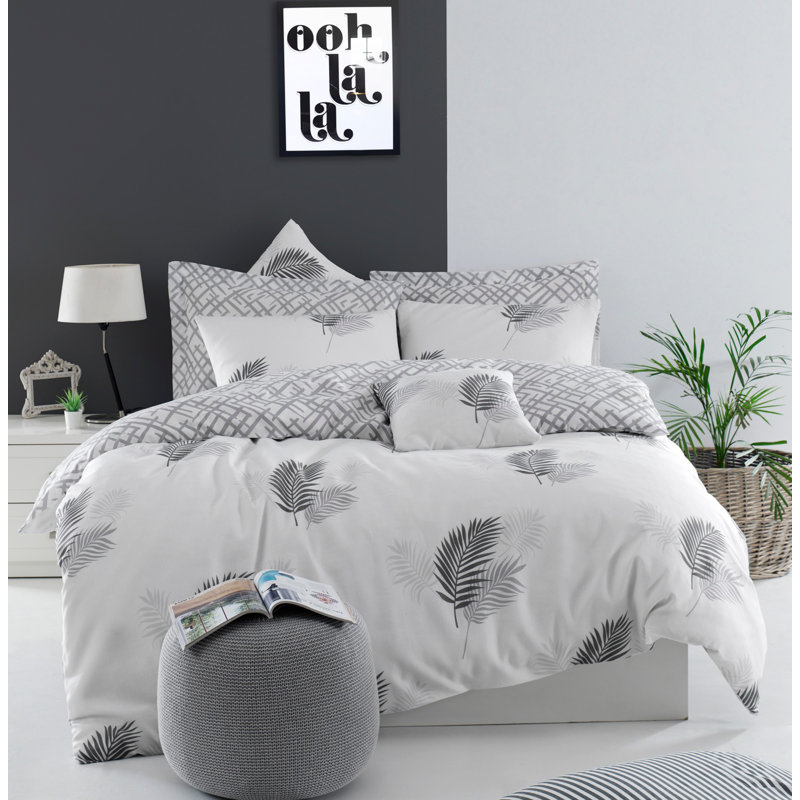 Ensemble de housse de couette en mélange de coton gris / blanc Lydney, Housse de couette double + 2 taies d'oreiller 28 p