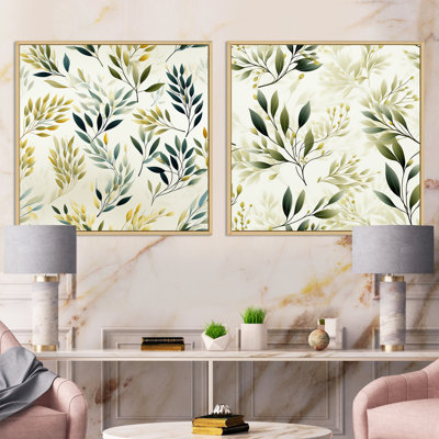 Zen Leaves III - Ensemble de 2 collages carrés floral et botanique