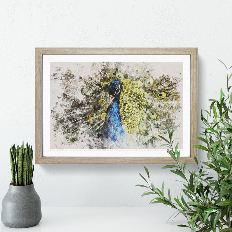 Peacock Vol.2 - Picture Frame Graphic Art, Oak Framed, 65cm H x 90cm W x 2cm D