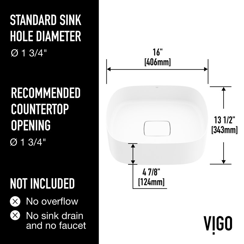 VIGO UltraThin™ 16-in L x 14-in W Matte White Matte Stone™ Vessel Rectangular Minimalist Bathroom Sink