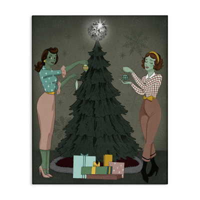 Filles et arbre de Noël, art mural sur toile par Grace Popp