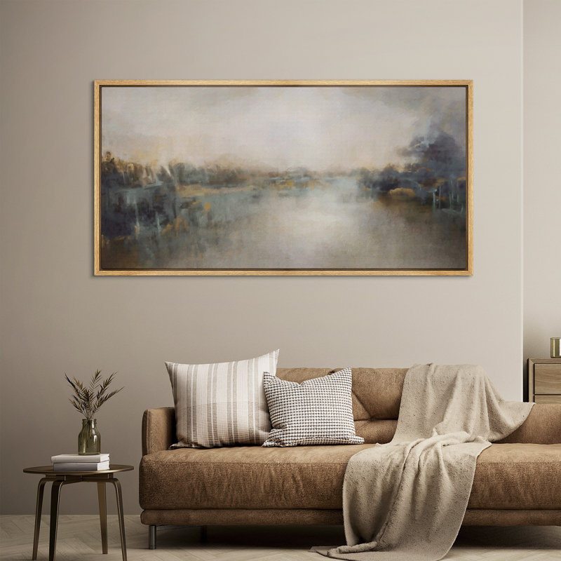 Rustic Countryside River Landscape Impressionistic Nature Scene, reproduction d'art sur toile, H 30 po x l 60 po, Naturel