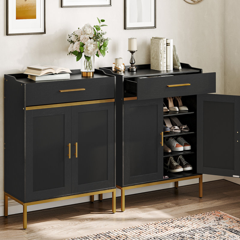 Armoire de rangement à chaussures à 5 niveaux avec tiroirs, Noir / or