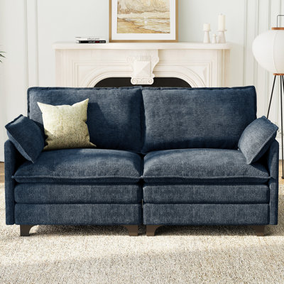 Causeuse moderne en chenille avec mousse durable à haute densité et deux coussins décoratifs