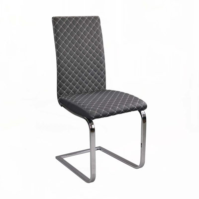 Faux Leather  Upholstered Dining Chair Set with High Back, MetaL Legs