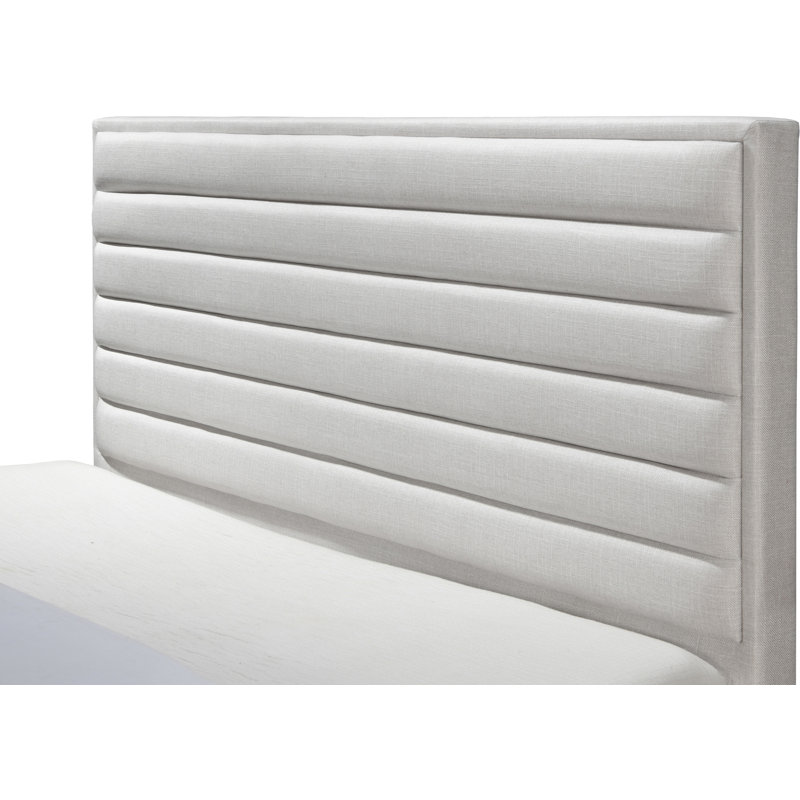 Lit plateforme Hunte, Tissu texturé en lin crème, Grand
