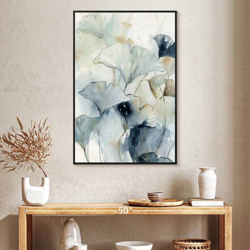 Indigo Ginkgo I, Floating Frame Black, 27" X 40"