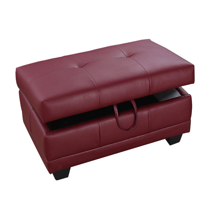 Faux Leather Ottoman, Red Faux Leather