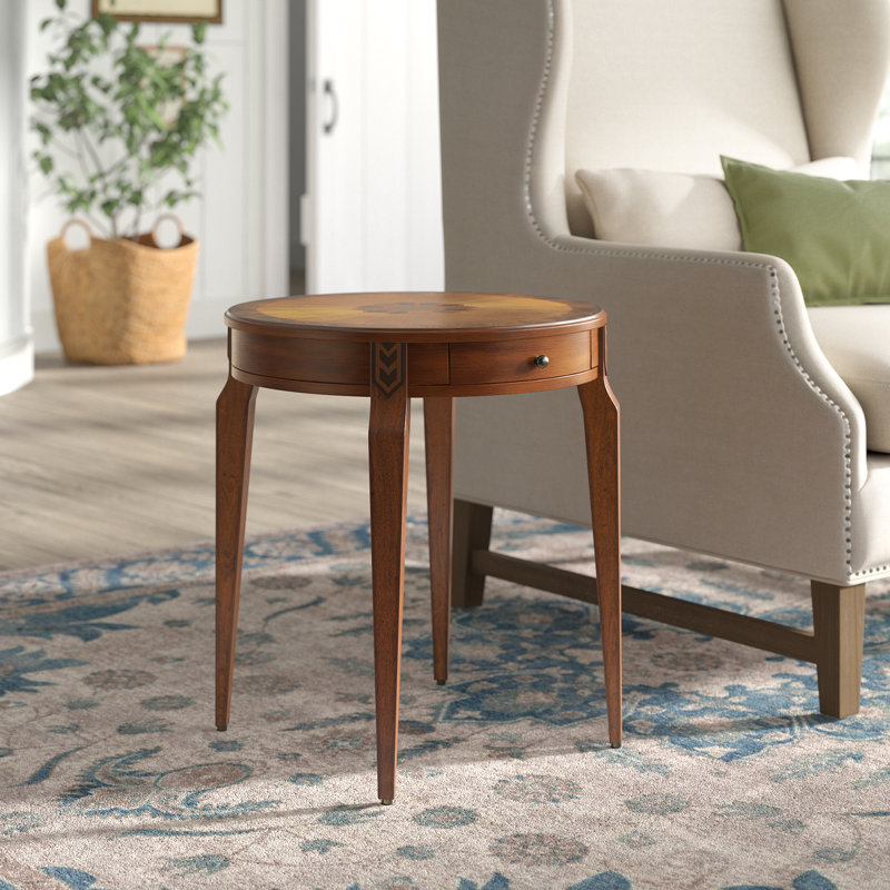 Amberwood Olive Ash Burl Round Solid Wood End Table with Storage