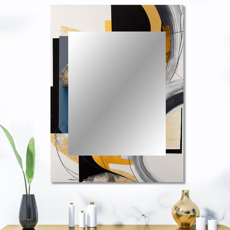 Glam Gold And Black Expression IV - Abstract Spirals Mirror, Black Unique Wall Mirror, Printed Metal Art, 40" x 30"