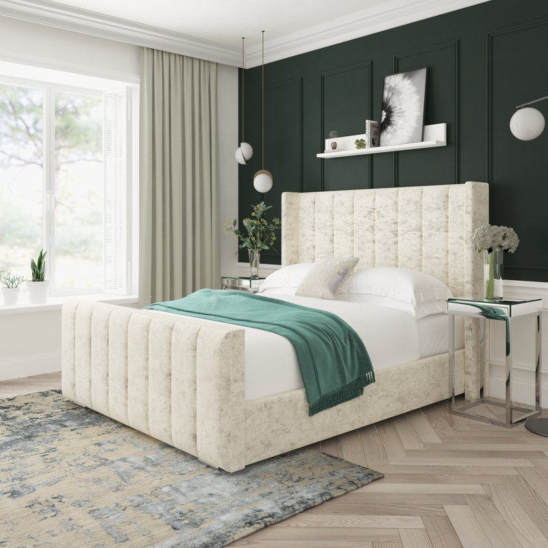 Willow Crushed Velvet Upholstered Ottoman Bed Frame, Cream, Kingsize (5')