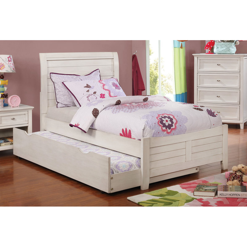 Lit-bateau avec couchette Kahi, Blanc antique, Simple