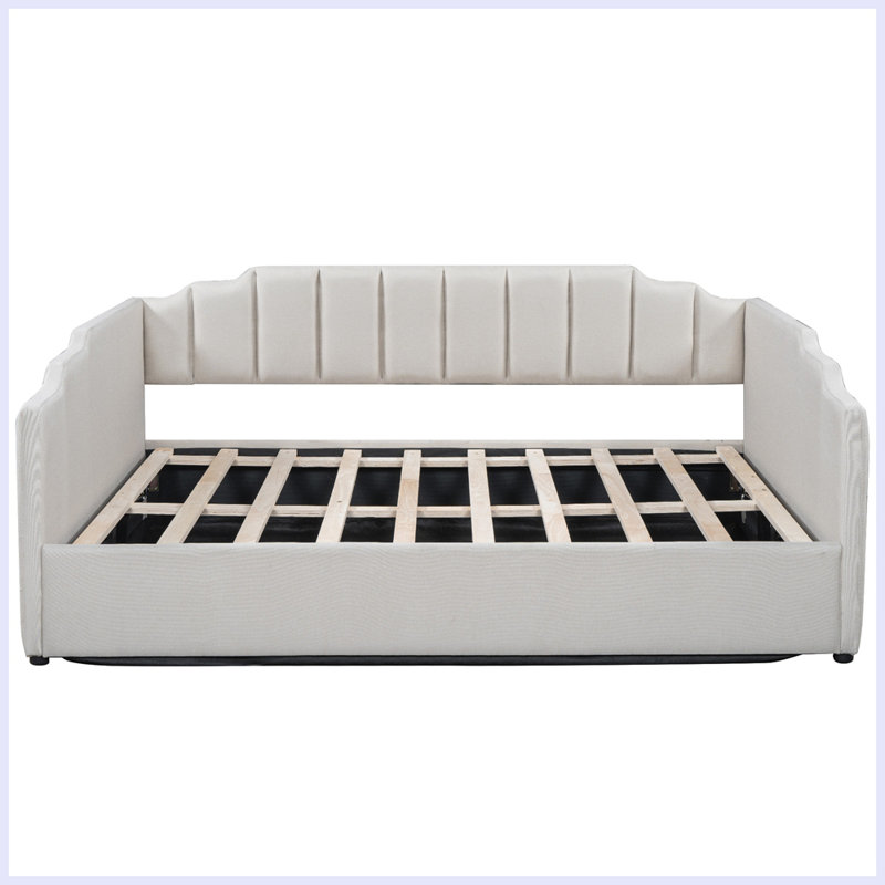 Lit de jour moderne rembourré avec rangement inférieur, Blanc, Complète