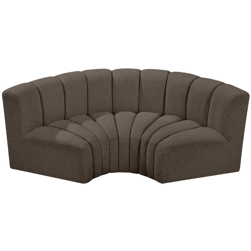 Hollybeth Upholstered Curved Sectional Reversible, Brown Boucle Fabric