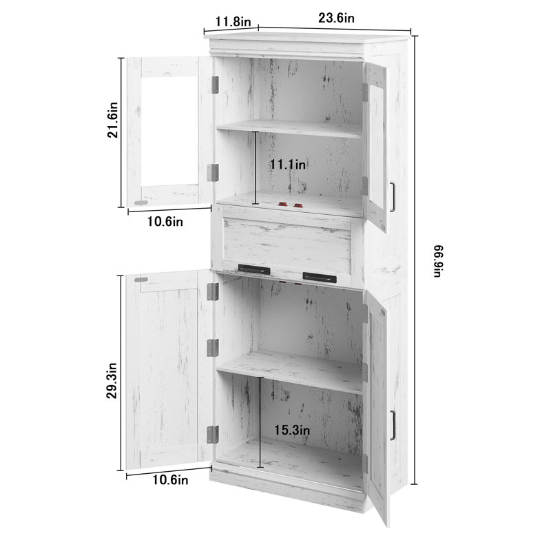 Armoire autoportante étroite avec tablettes réglables et portes à double rangée