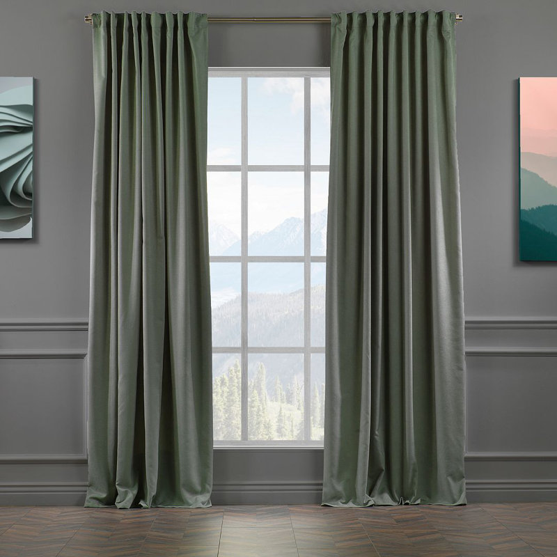 Blackout Thermal with Liner Extra Long & Extra Wide Decorative Curtain Single Panel, 140cm Width x 145cm Drop, Green