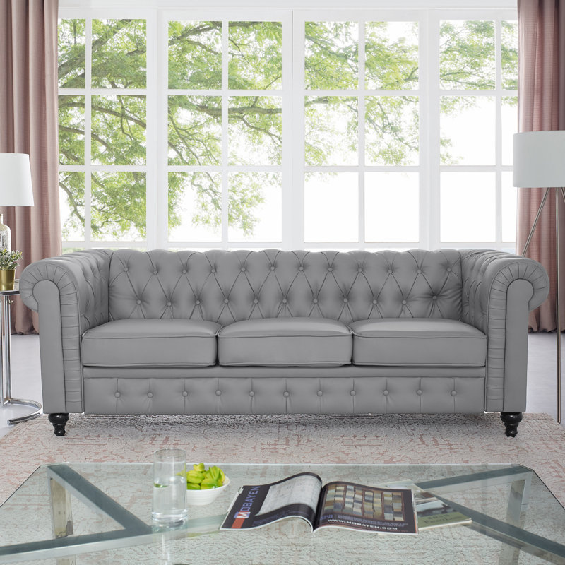 Canapé Bendjy 88 po Chesterfield, Faux cuir gris