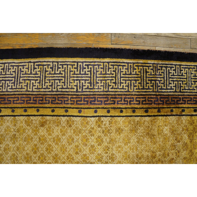 Antique Ningxia Hallway Runner Silk Gold Rug