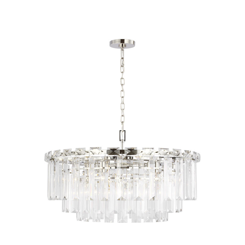 Dimmable Tiered Chandelier, Polished Nickel, 18.75" H x 32.88" W x 32.88" D
