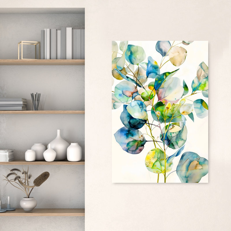 Doux eucalyptus aquarelle abstrait délicat, plante naturelle, reproduction d'art, H 48 po x l 32 po