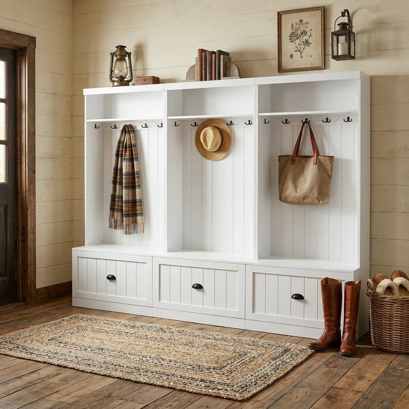 Malena 83.1" Wide 3-Piece Modular Hall Tree Set with Bench and Shoe Storage