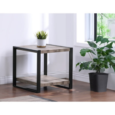 1Pc Contemporary End Table With Storage Shelf Rustic Brown Finish Living Room Wooden Furniture