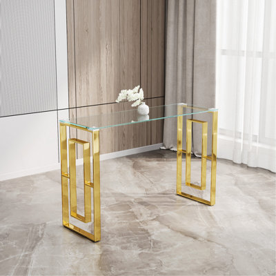 Console en verre d'acier inoxydable, table d'appoint repas doré transparent BS-02