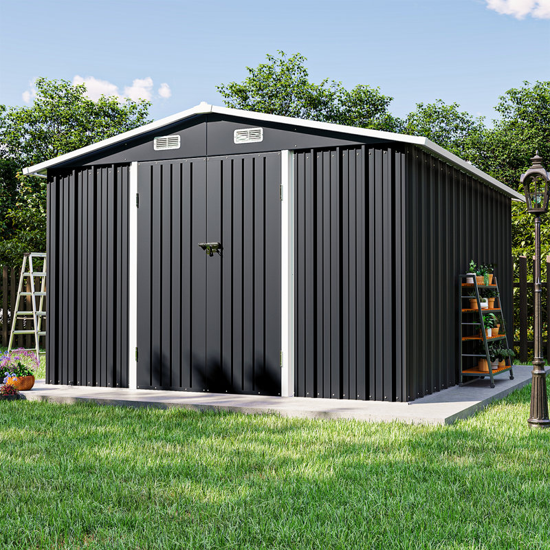 10 Ft. W X 12 Ft. D Outdoor Metal Storage Shed, Black