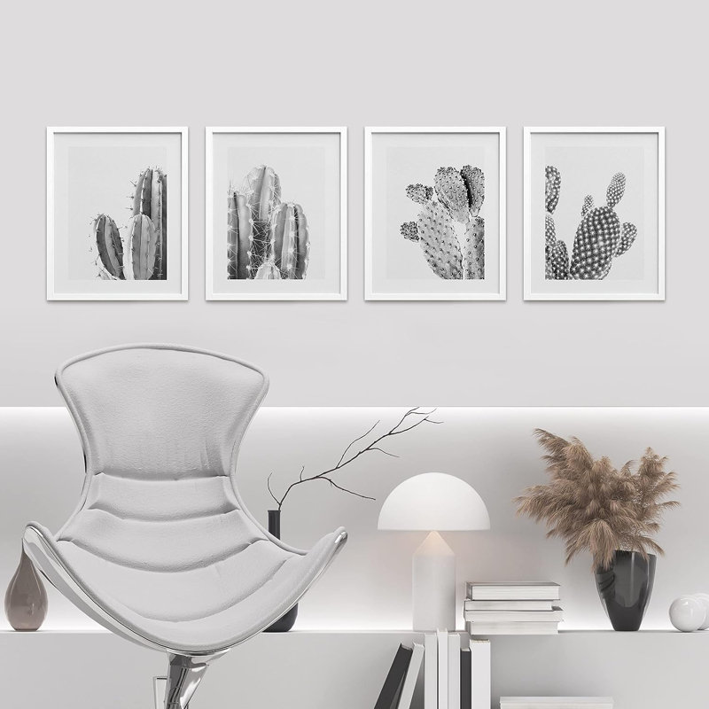«Saguaro Southwest Desert Tropical Cactus», reproduction encadrée de 4 pièces, H 10 po x l 8 po x P 1 po, Cadre blanc