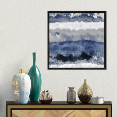 Indigo Gradations by Rachel Springer - Floater Frame Painting on Canvas
