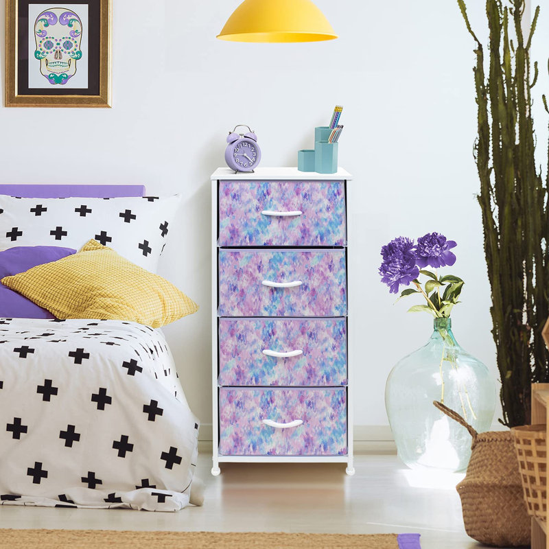 Commode 4 tiroirs l 11,87 po, Teinture par nœuds bleu / rose / mauve
