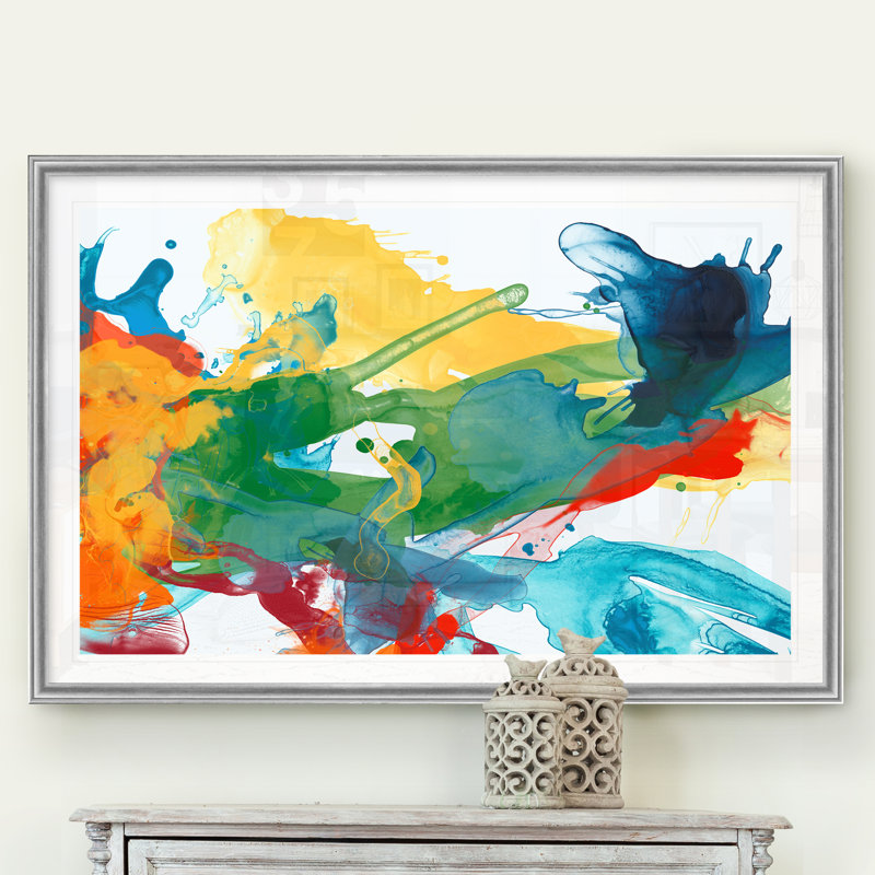 " Primary Abstract I ", 26.5" H x 36.5" W x 1.5" D, Silver