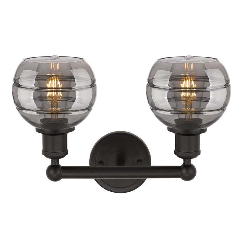 Éclairage pour meuble-lavabo à 2 lumières à intensité variable Natick, Gris fumée clair, Bronze huilé