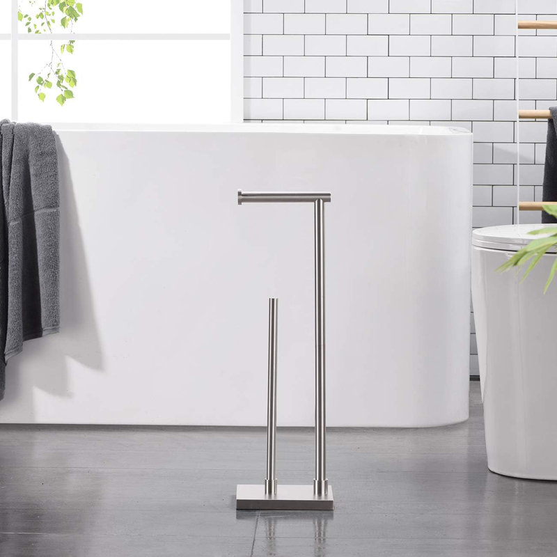 Porte-papier hygiénique sur pied Esparza - Finition brossée en acier inoxydable de qualité supérieure, rangement à 3 rouleaux, distributeur de salle de bain et de cuisine antirouille, aucune installation nécessaire