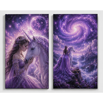 Grand ensemble de 2 reproductions d'art sur toile princesse céleste mauve