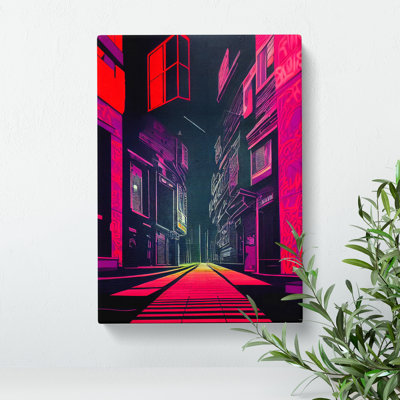 Neon City Architecture - Wrapped Canvas Print