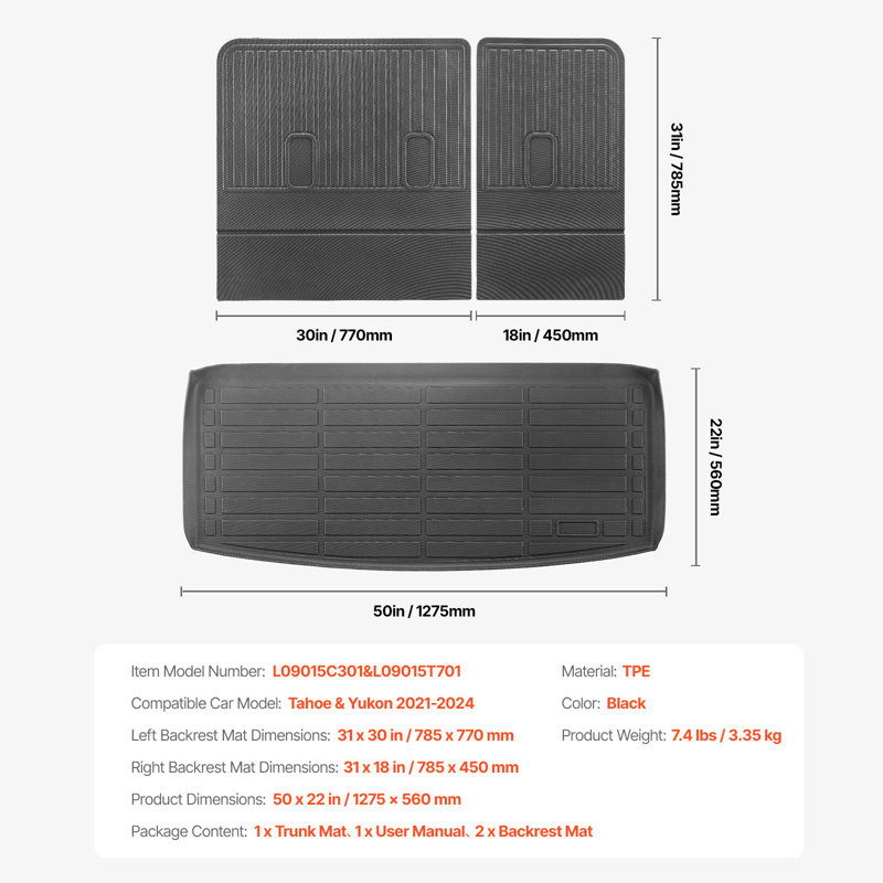 Tapis de cargaison compatibles avec Tahoe et GMC Yukon 2021-2024 de Cargo Mats