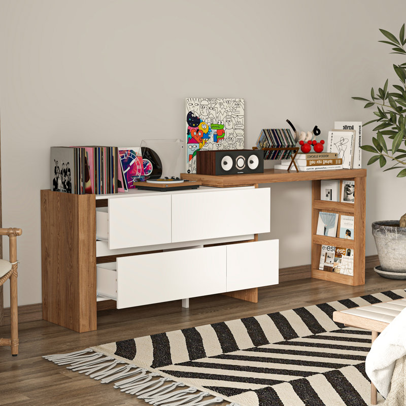 Commode 4 tiroirs avec tablette et plateau de table réglable Arya