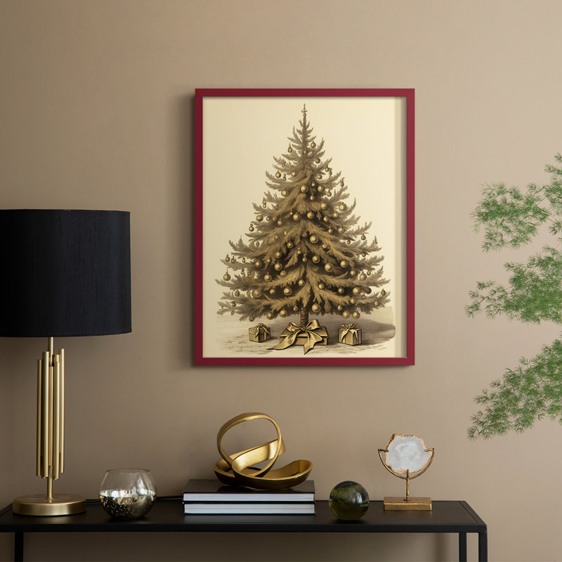 «Christmas Holiday Art CDL XXXII», reproduction d'art encadrée - bois massif, H 15 po x l 12 po, Rouge
