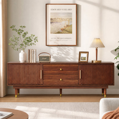 66.9" Mid-Century Modern TV Stand with Fluted Doors,  for TVs up to 75", Walnut