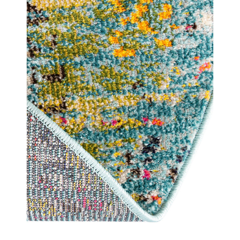 Tapis turquoise Jahanna, Rond 4 pi 1 po