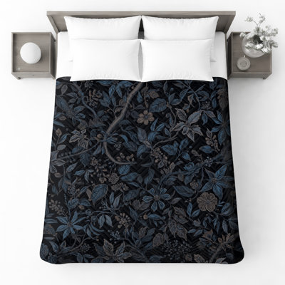 Couvre-lit matelassé à motif floral bleu foncé toutes tailles
